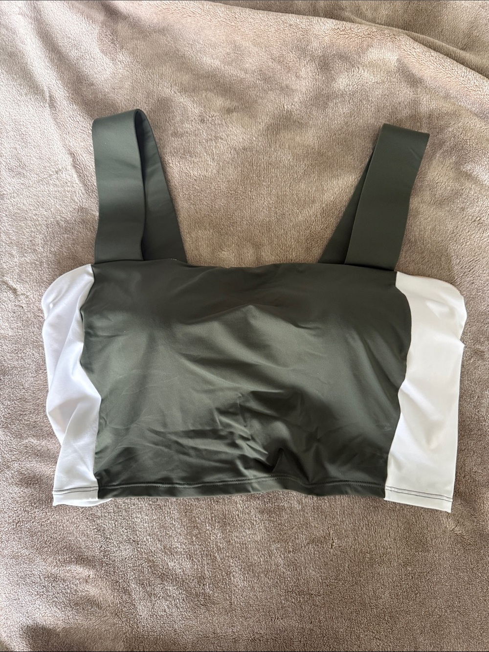 Lands' End Olive Green and White Square-Neck Crop Top Swim Top 16